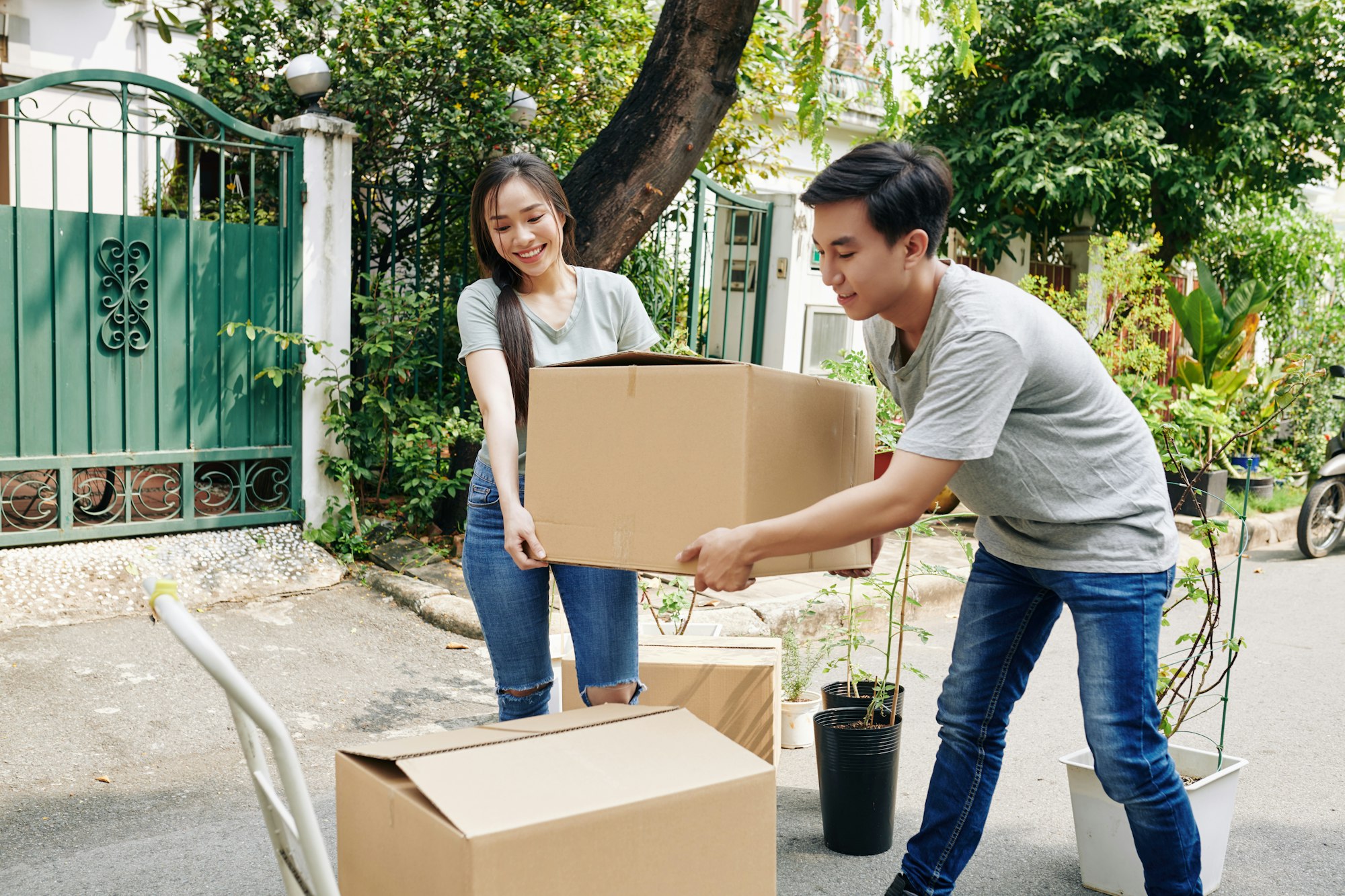 Young couple moving out